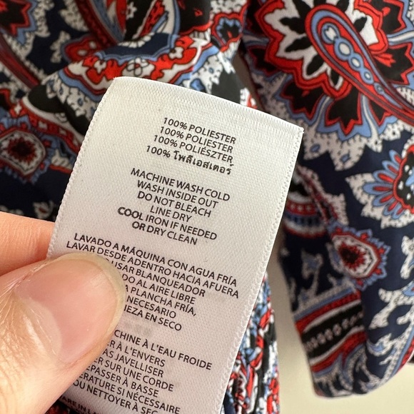 Michael Kors Multicolor Paisley Roll Tab Sleeve Smocked Blouse, Size Large - Picture 11 of 16